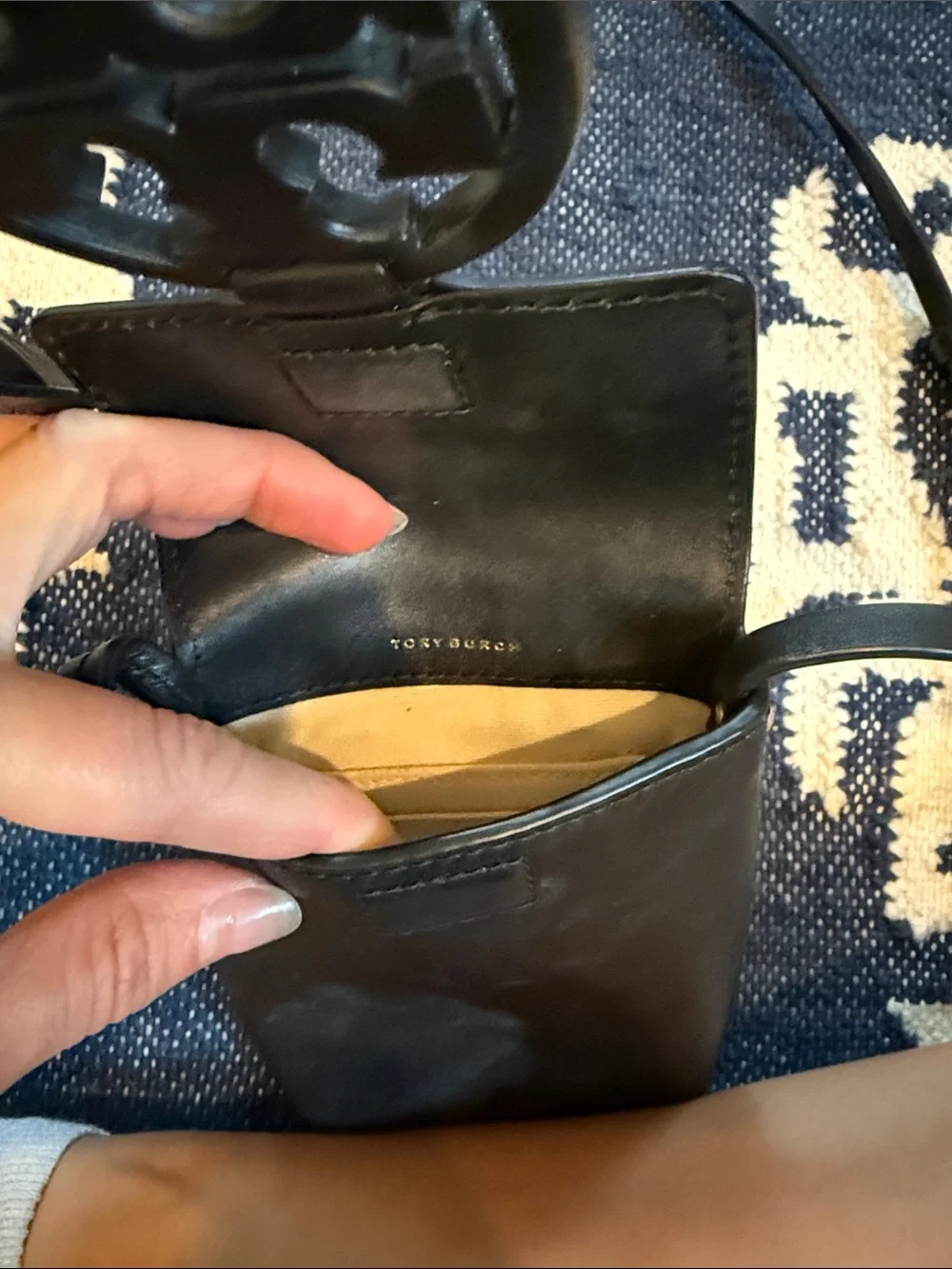 Tory Burch Black Leather Logo Phone Pouch Crossbody